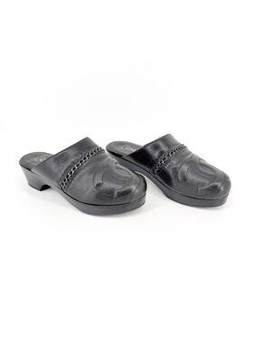 Chanel Black Leather CC Chain Mule Slip On Clogs Flats Size 36 US 5–5.5 Women's